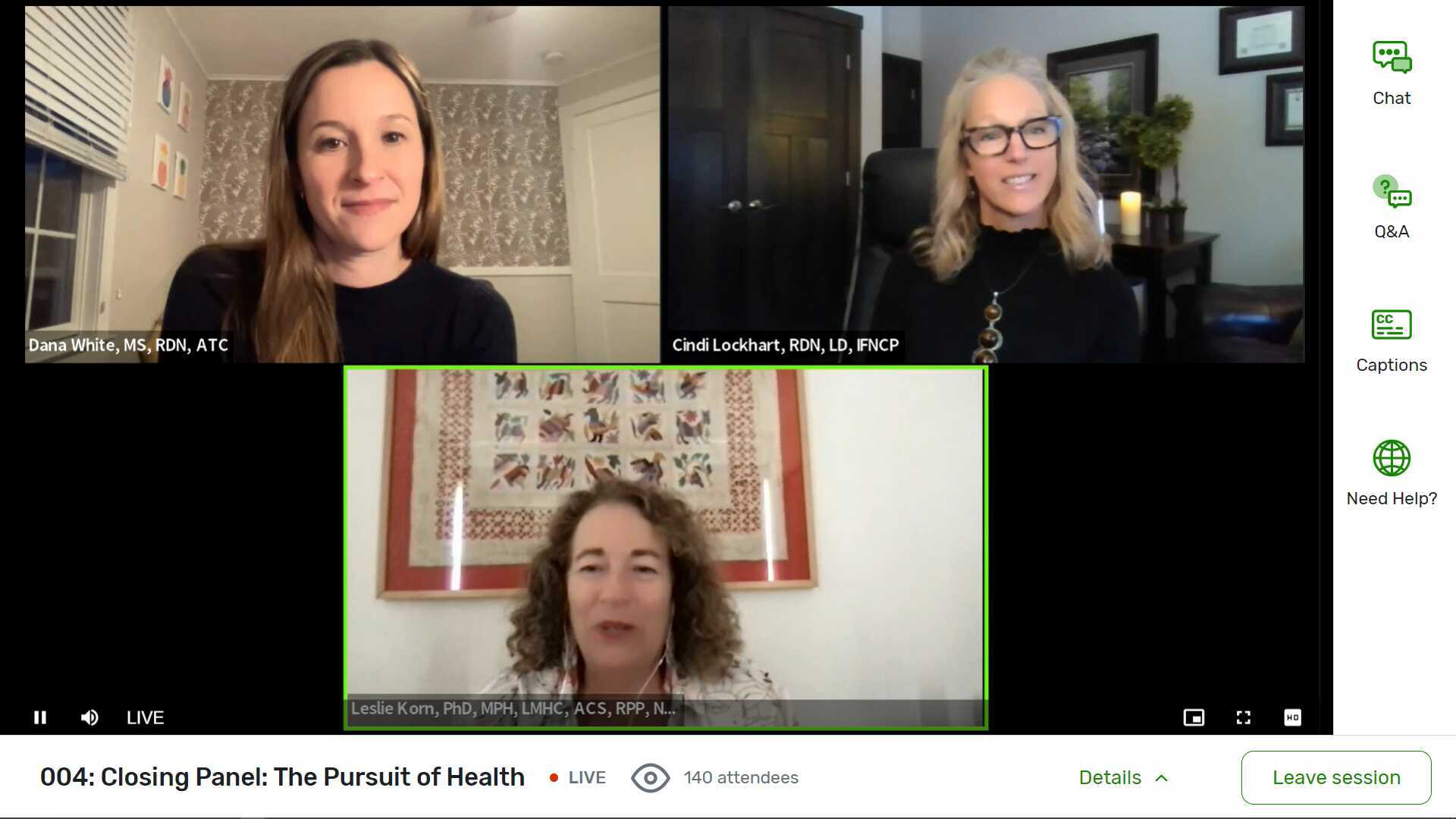 Closing Panel: The Pursuit of Health Featuring Leslie Korn, Cindi ...