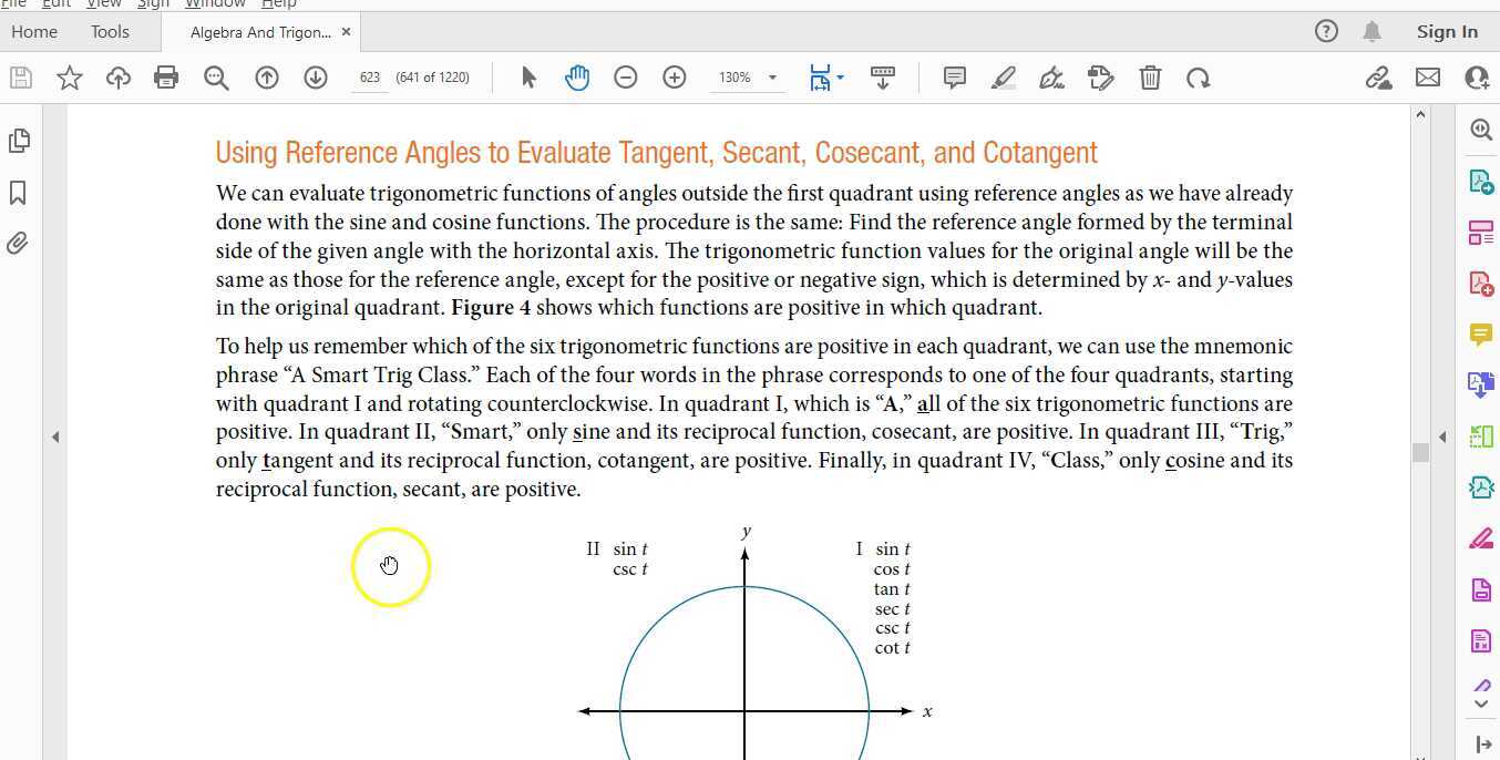 Sec. 7.4 Using Reference Angles to Find the Values of Tangent