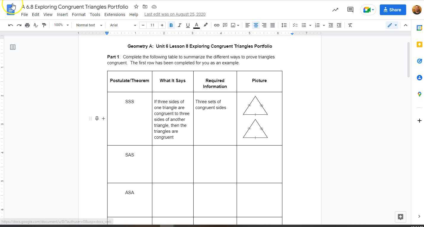 Exploring Congruent Triangles Portfolio