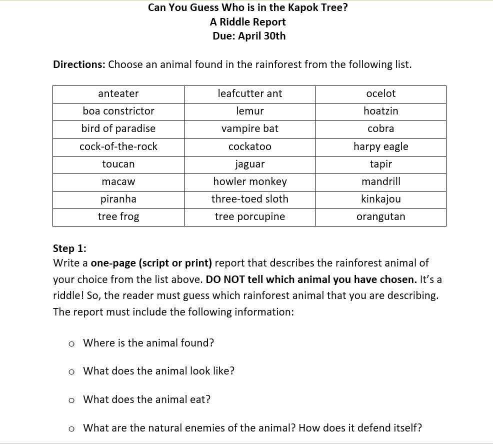 Riddle Report Directions