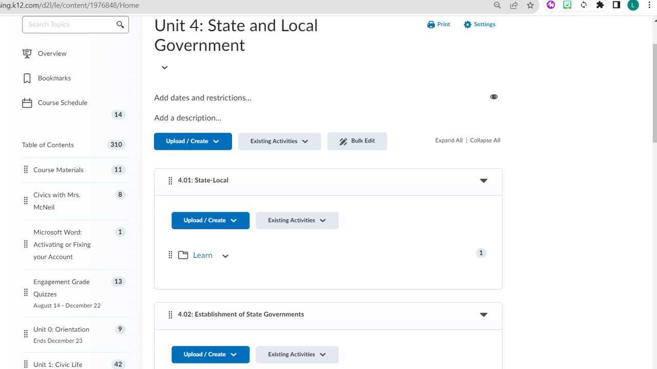 Reading expectations for Unit 4