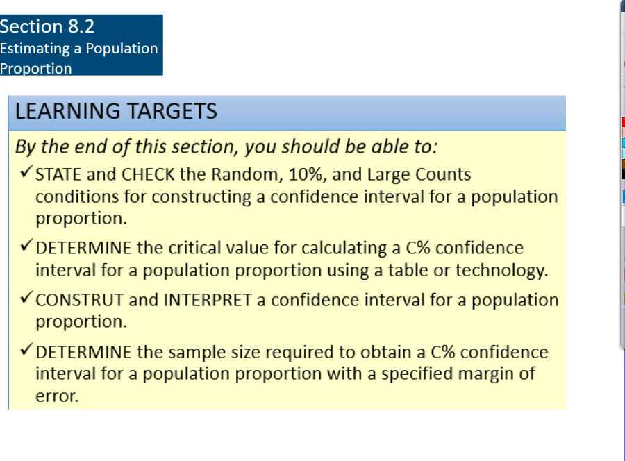 Stat Int Stats 8.2 making a Conf. Int. for p