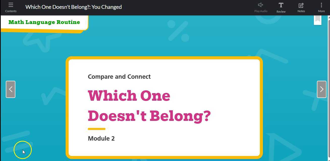Math 8 Mod 2 Math Language Routine Which one doesn't belong?
