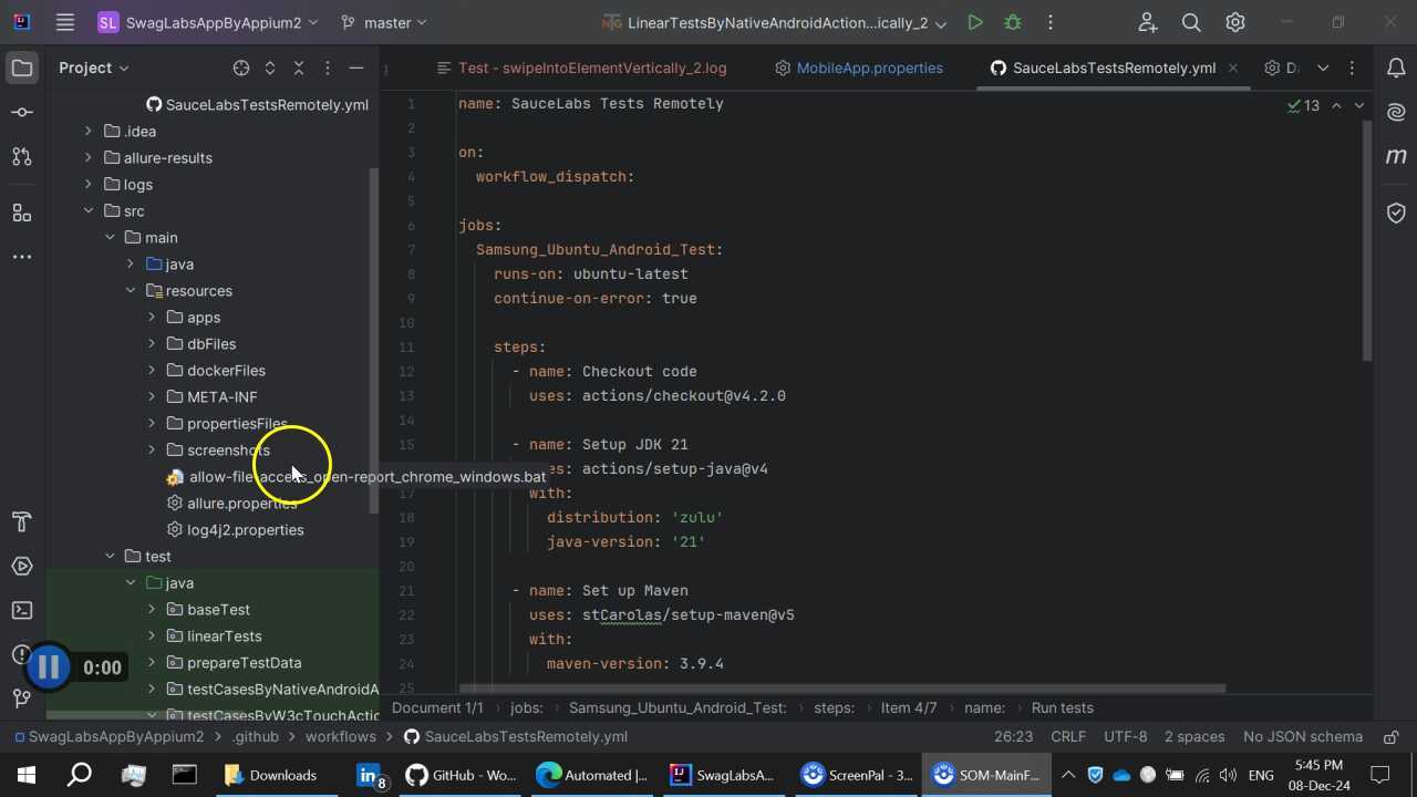 7- Video for Run Tests on Sauce Labs through GitHub Actions