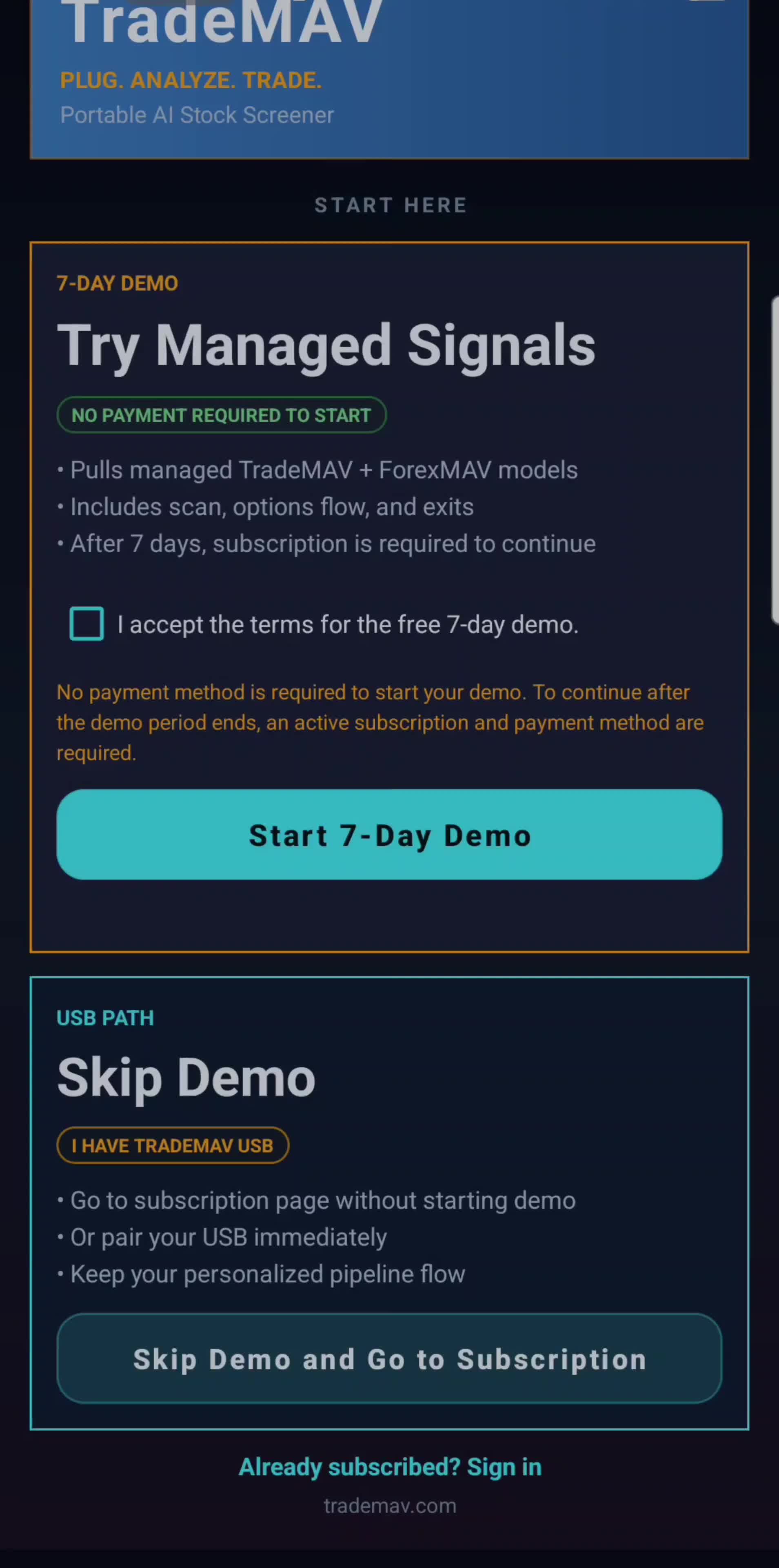 Pairing TradeMAV USB to app