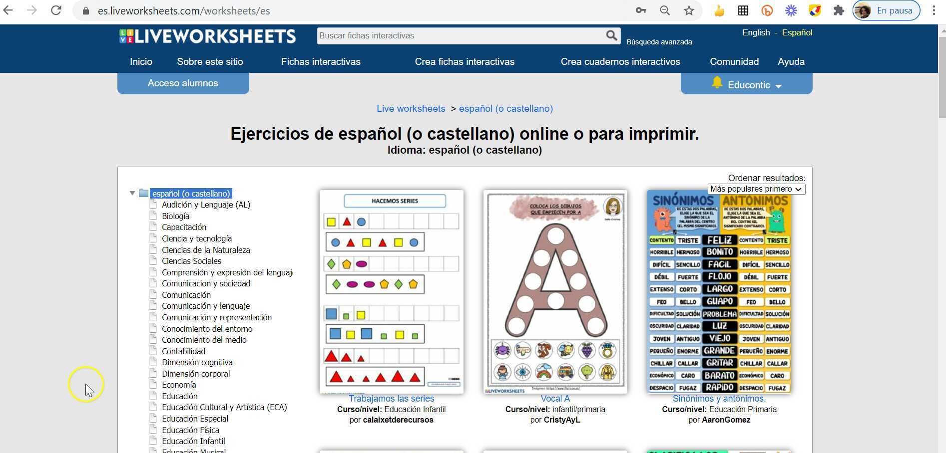 MODO ALUMNO CON Y SIN REGISTRO LIVEWORKSHEETS