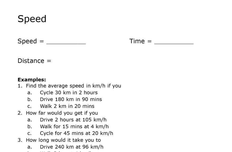 Calculating speed, distance and time