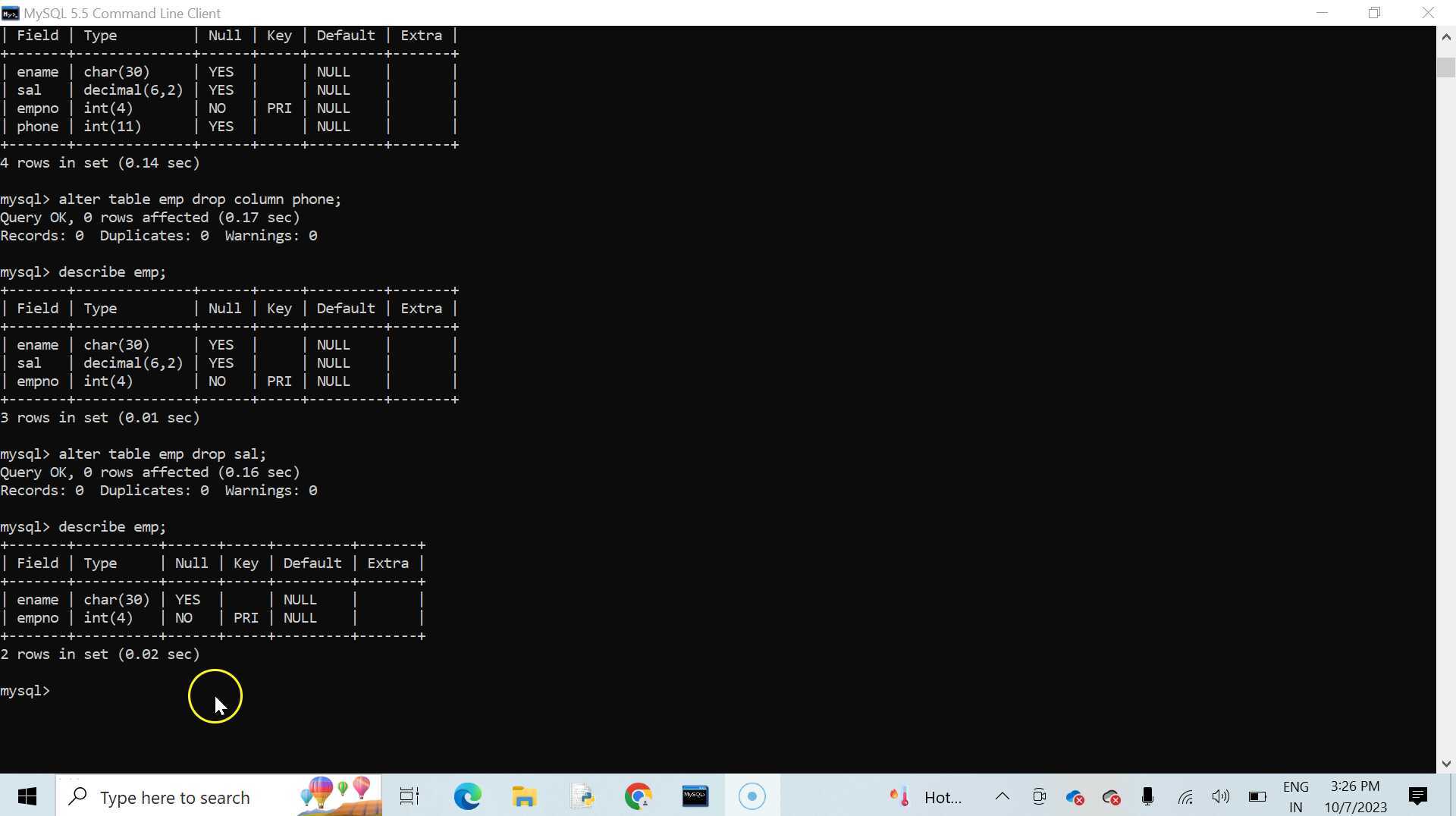 MySQL(DML-Insert and Update commands
