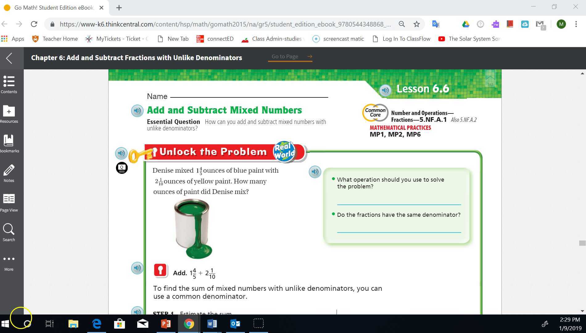 6.6 Adding and Subtracting Mixed Numbers