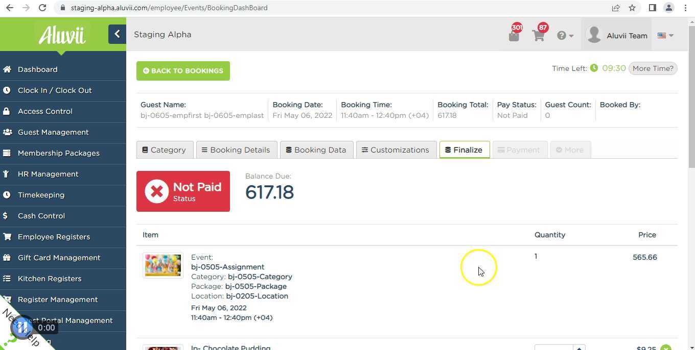 Bookings > Adding tip again after removing it, and making payment