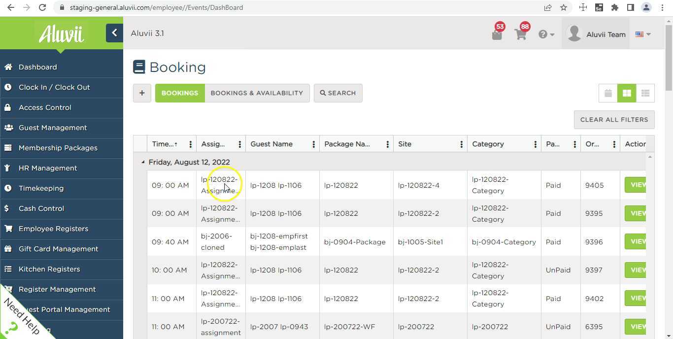 Bookings > Switching booking and making payment, displays previously