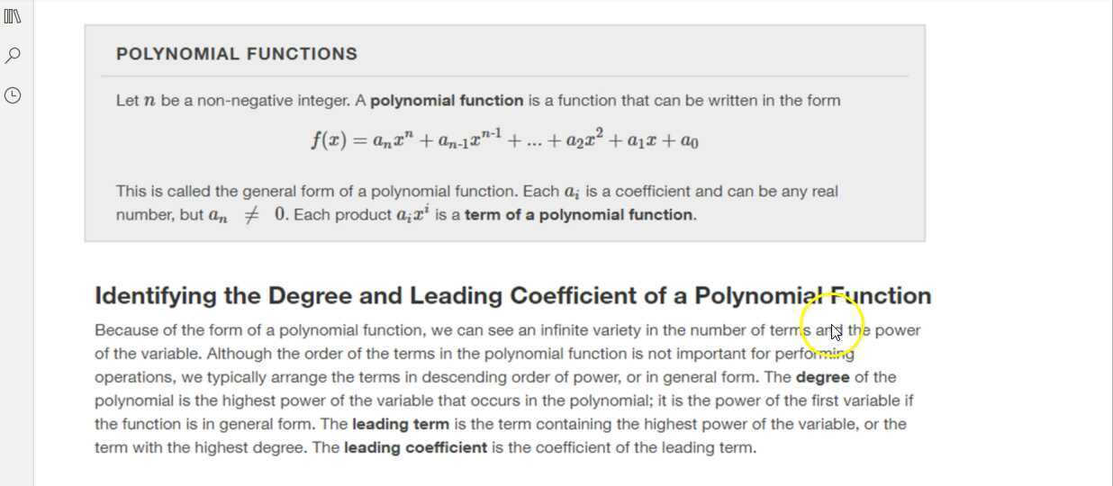 M141 Intro to Polynomial in General Form, leading degree, term, and