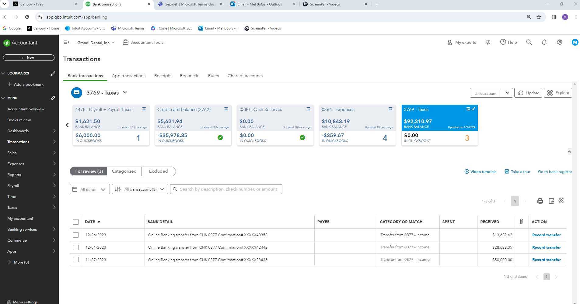 grandi transfers QBO