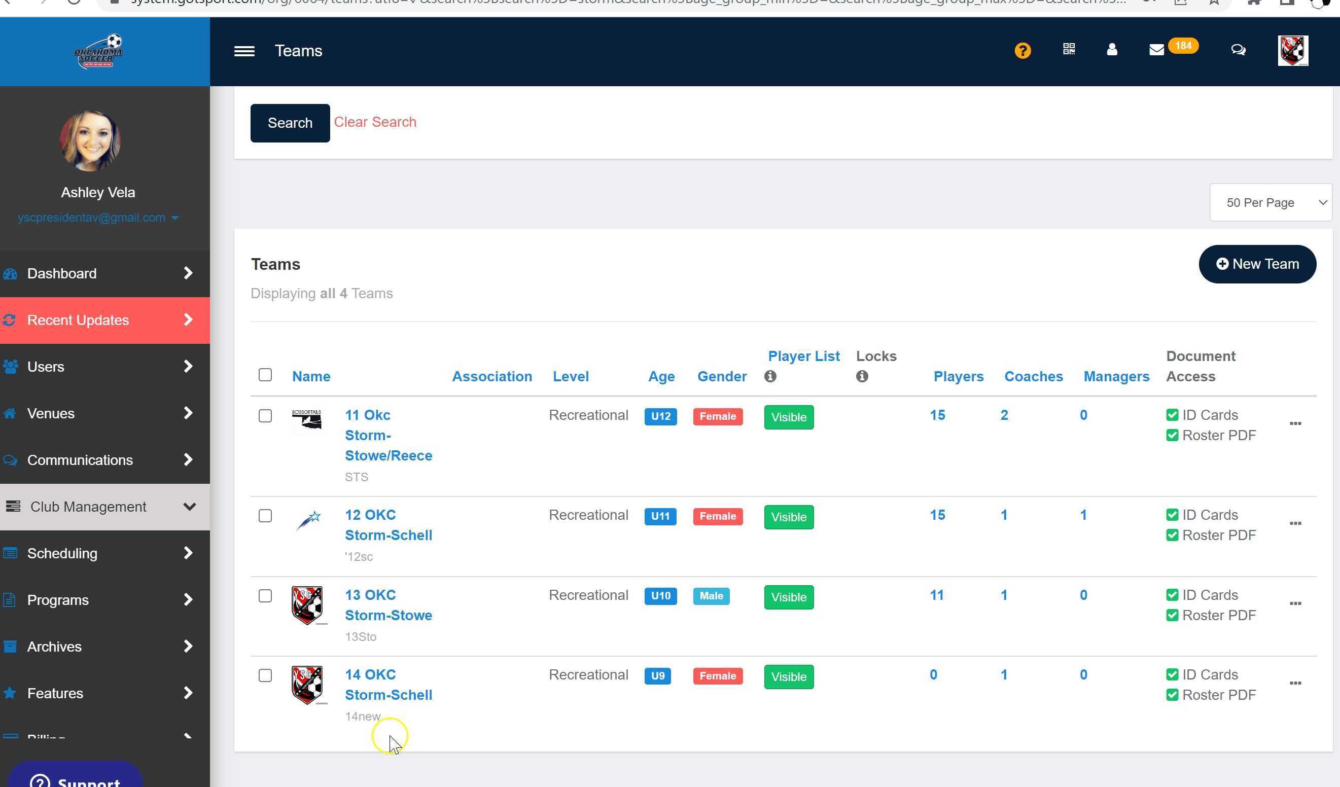 Creating teams in gotsport