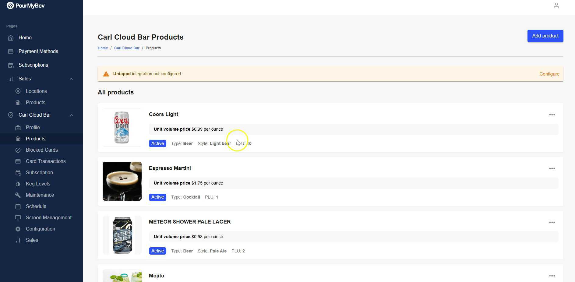 Products - Untappd Integration setup and management