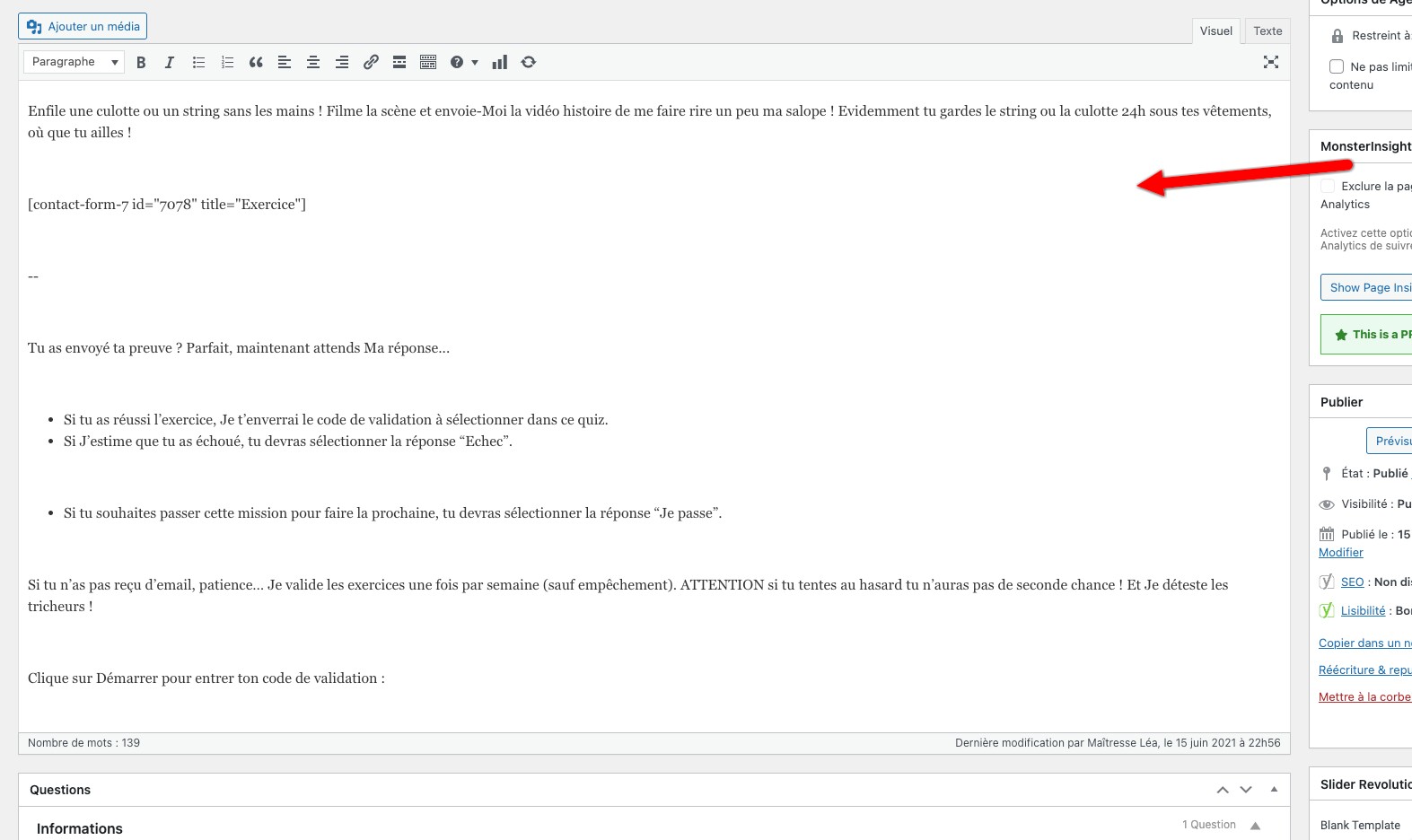 Snip Modifier le quiz « Panties Challenge » ‹ Slave Académie — WordPress