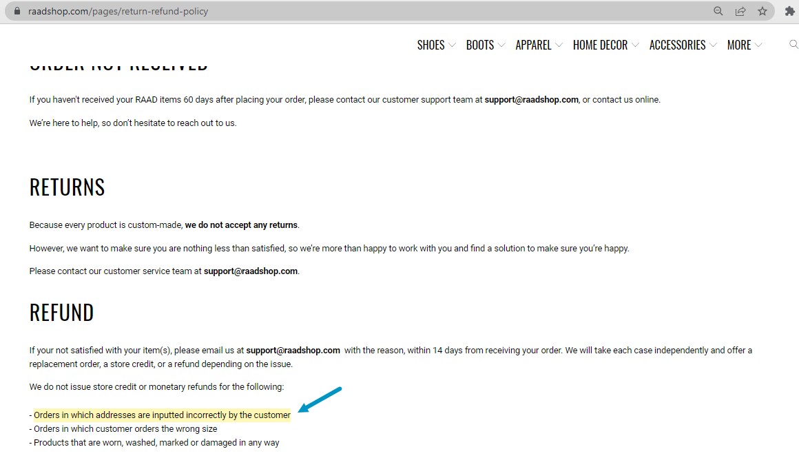 Snip - Return & Refund Policies - Raad Shop - Google Chrome (70)