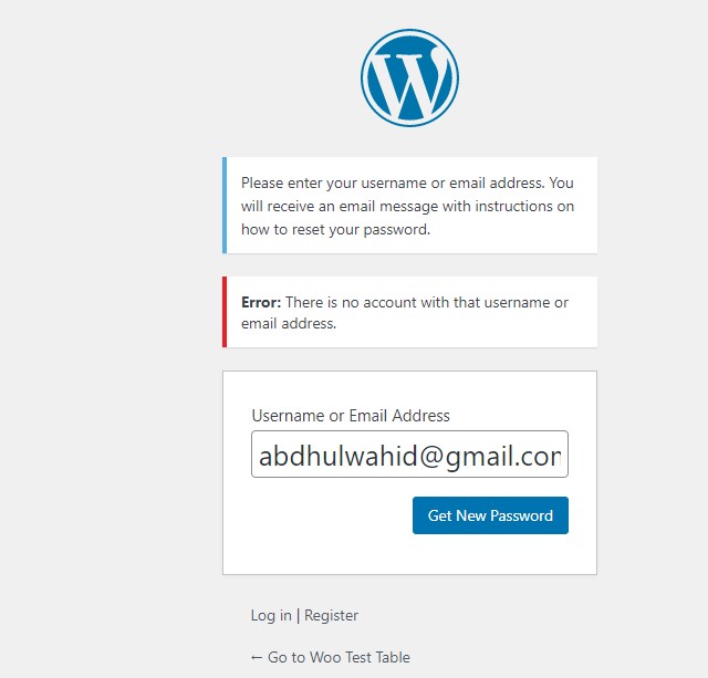 Snip - Lost Password Woo Test Table WordPress - Google Chro