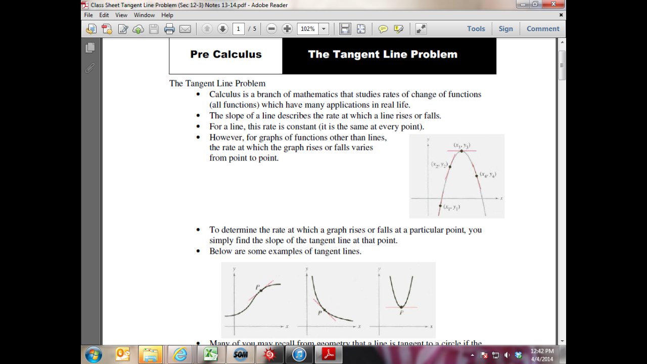The Tangent Line Problem Part I of II