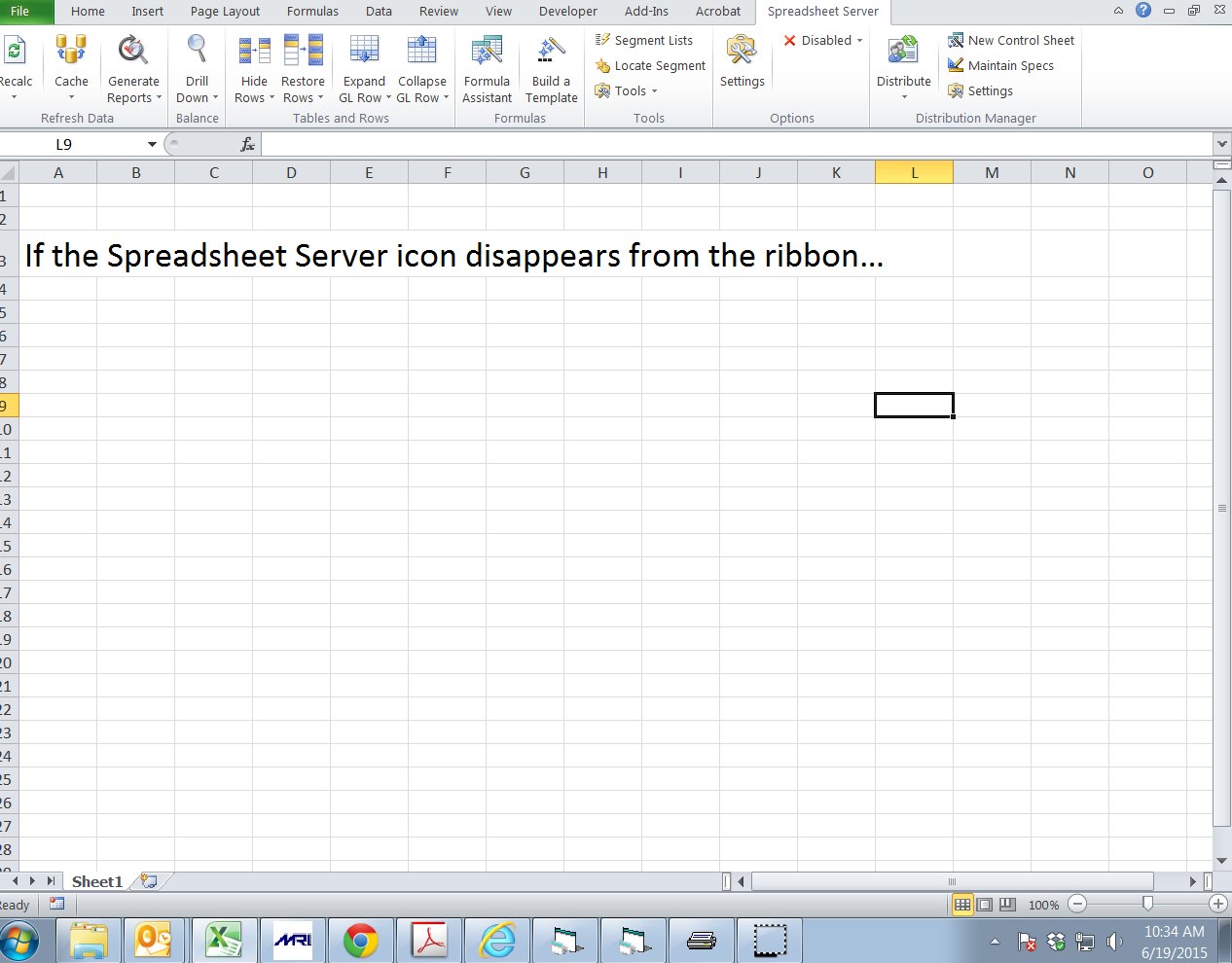 Spreadsheet Server ribbon disappearing