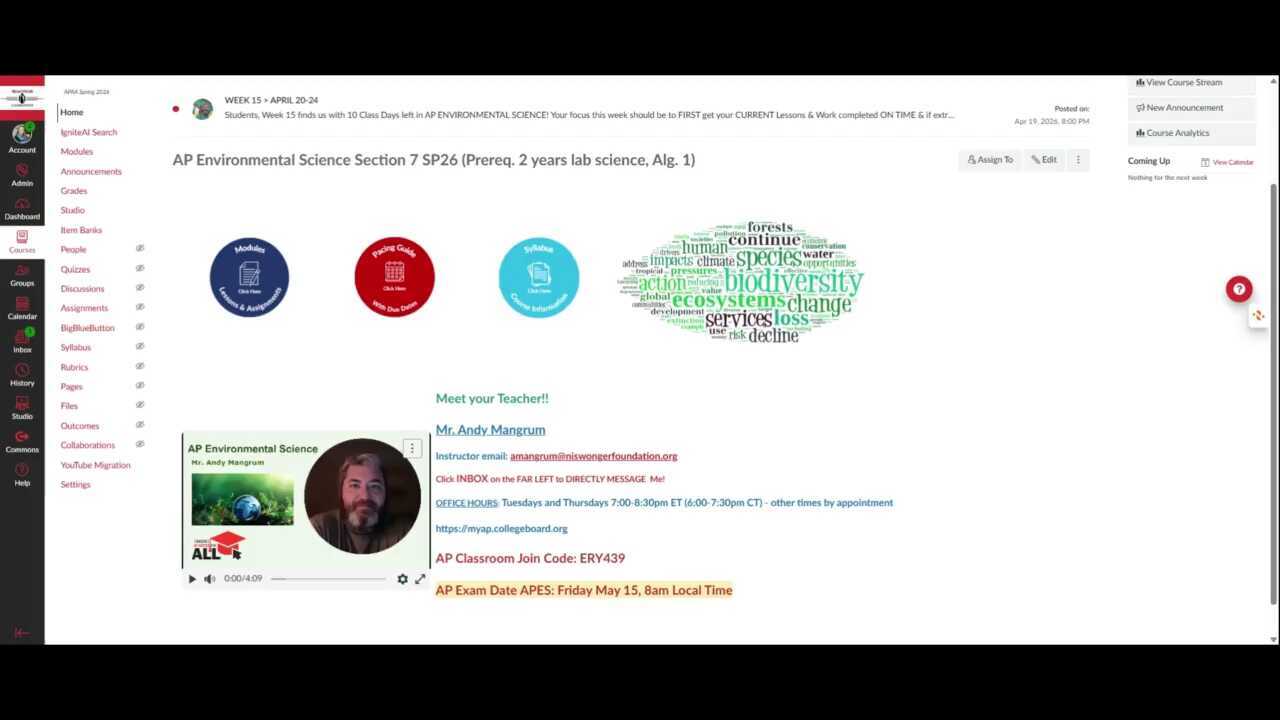 Teacher Training Canvas Homepage