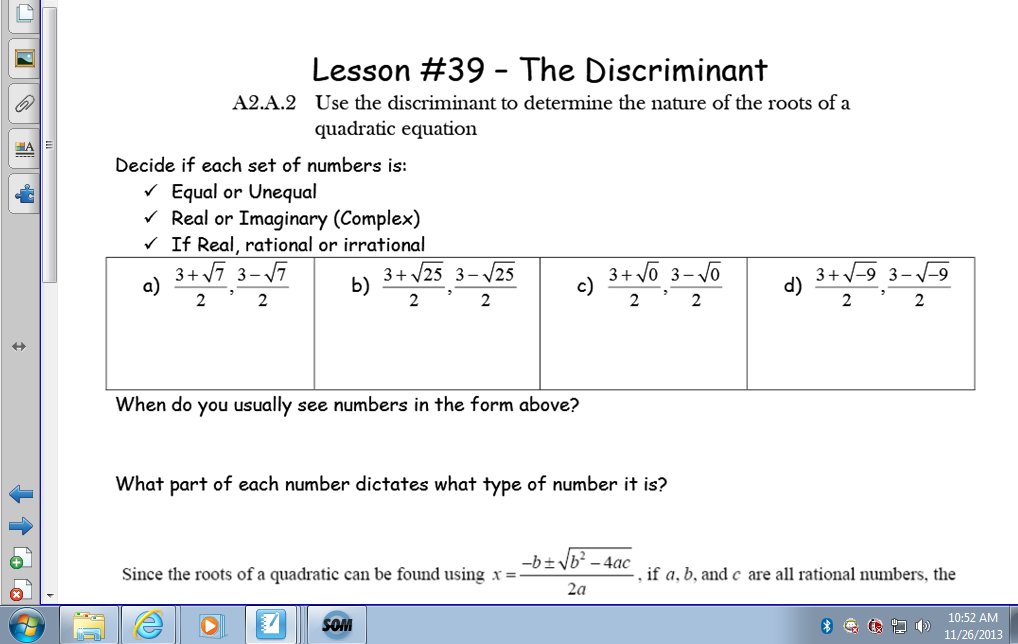 Lesson #39 - The Discriminant