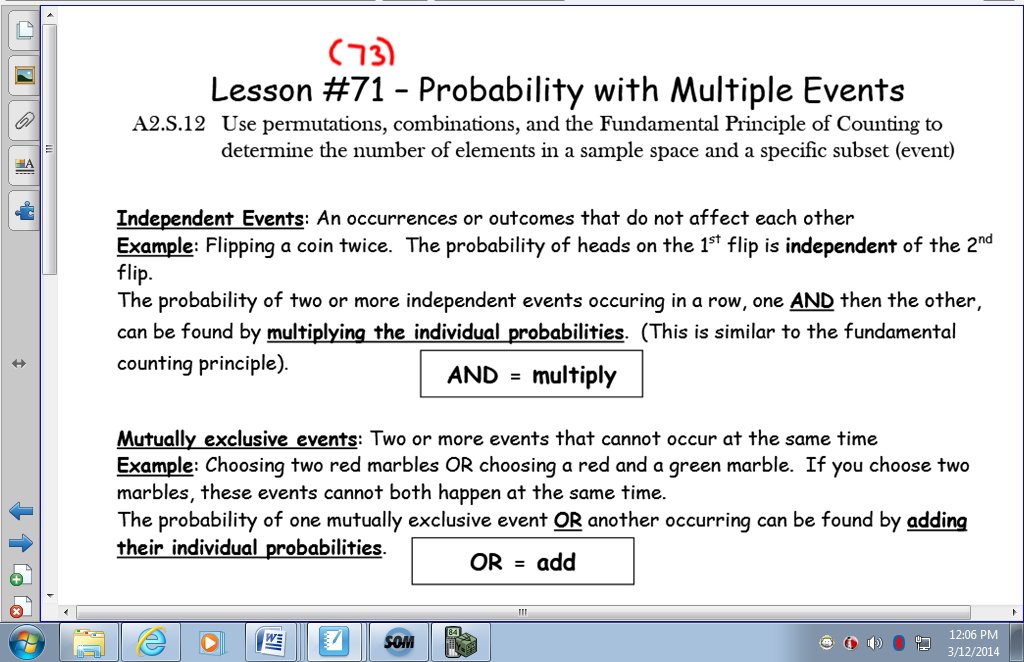 Probability Of Multiple Events Worksheets