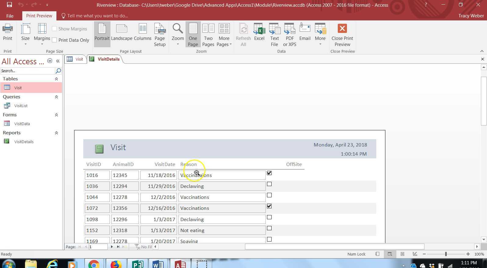 Advanced Computer Applications Access Module 1 Managing a Database