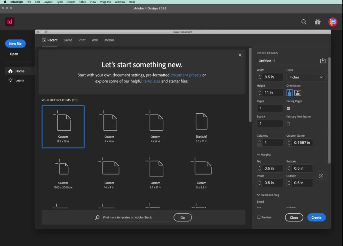 Adobe InDesign Document Set-up