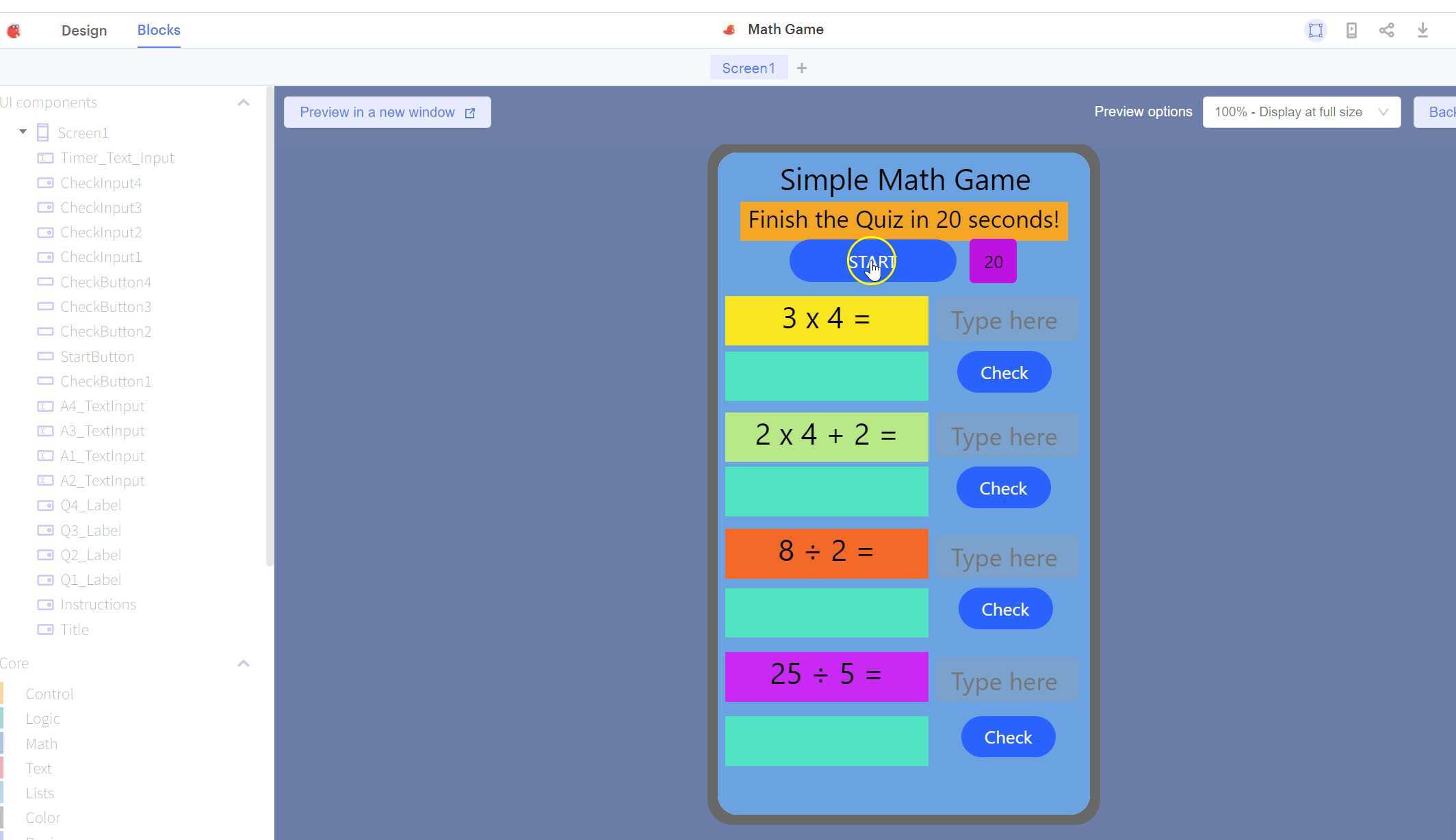 Thunkable Project 7: Simple Math Game App