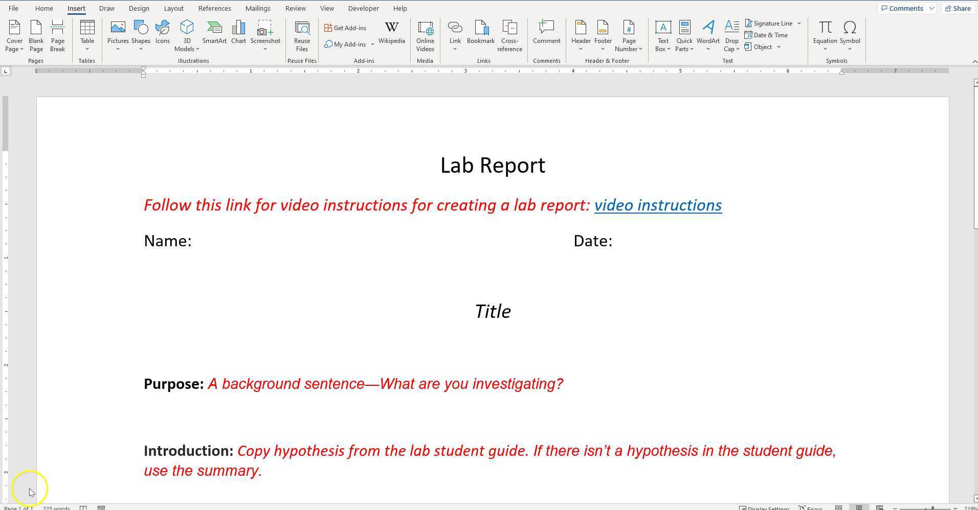 Writing a lab report High School