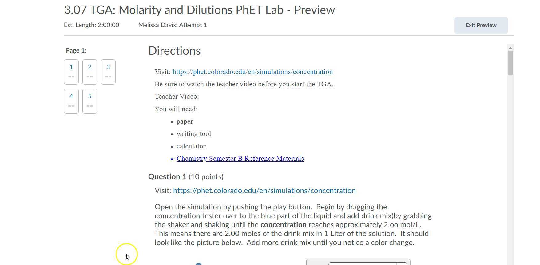 3.07 TGA Molarity and Dilutions PhET Lab