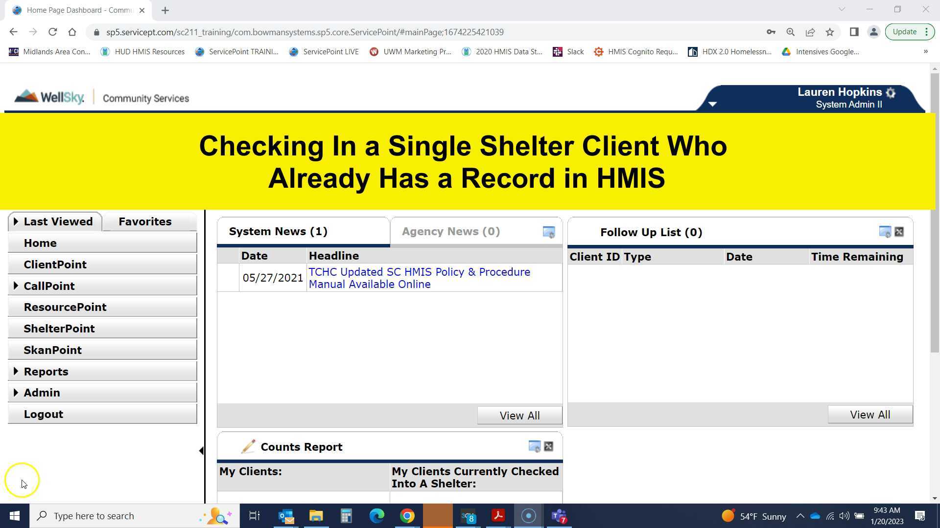 Checking in a Single Shelter Client Who Already Has a Record in HMIS