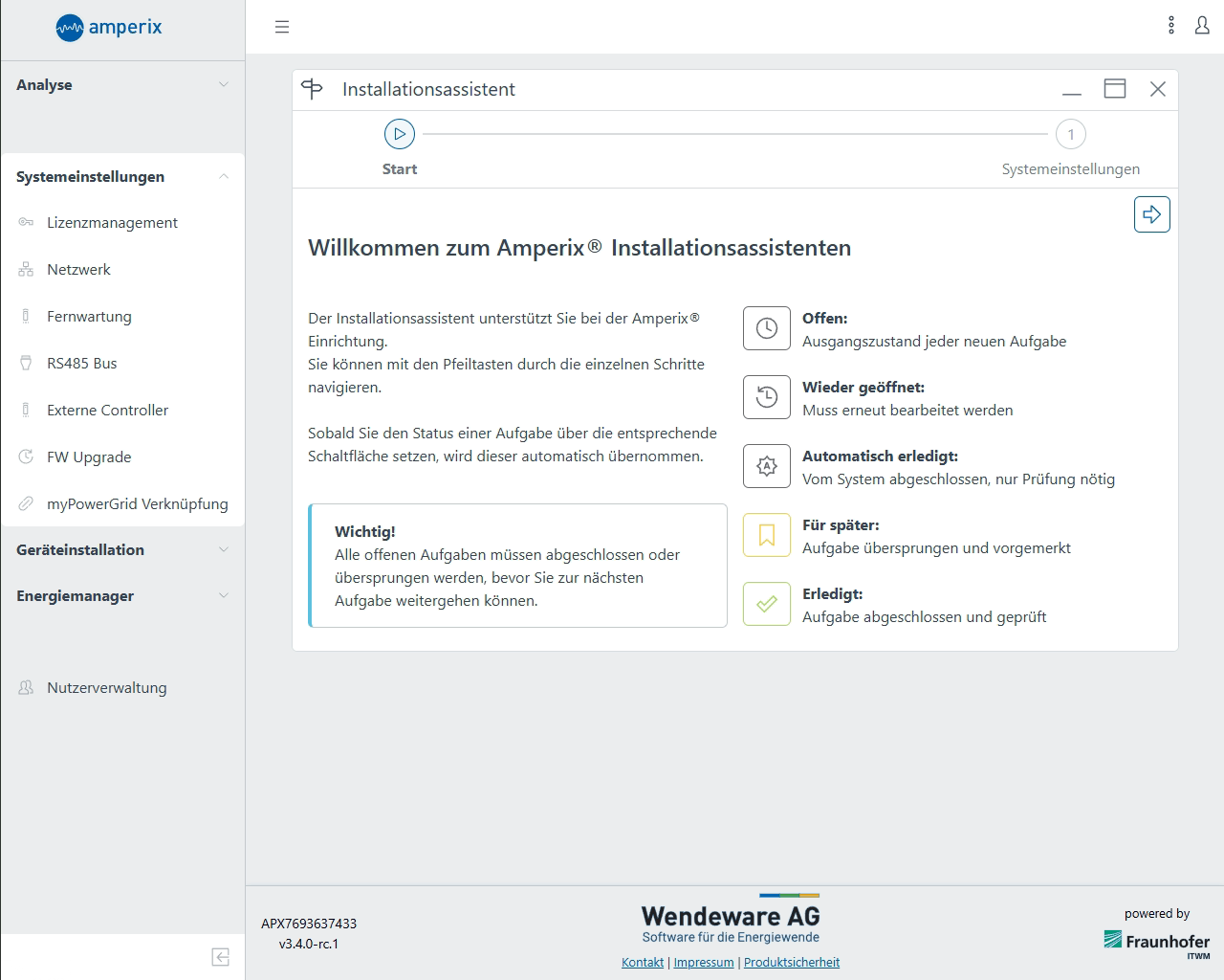 Inbetriebnahme 2: Systemeinstellungen