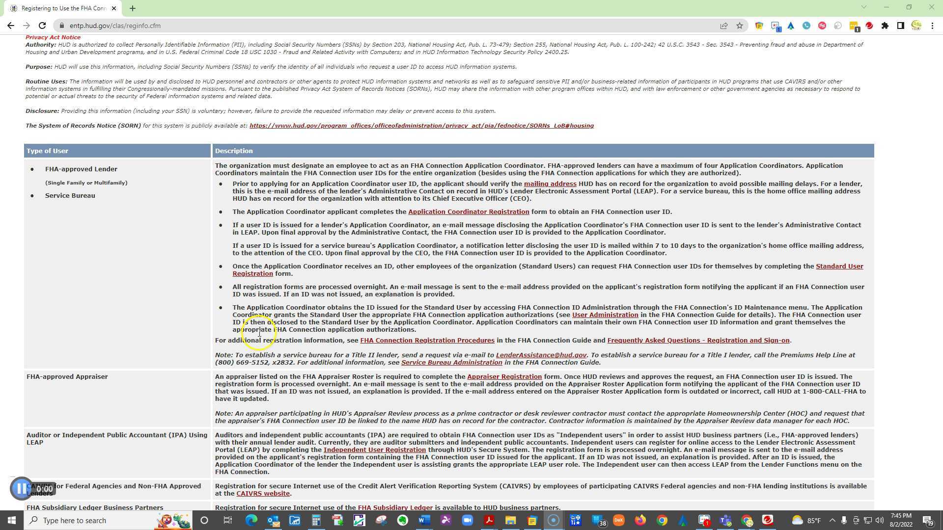 FHA HUD Connection Registation for Admin Ulysse Mortgage 822022