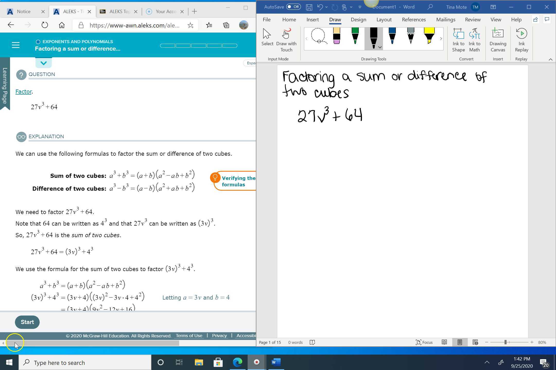 Factoring a sum or difference of two cubes (085)