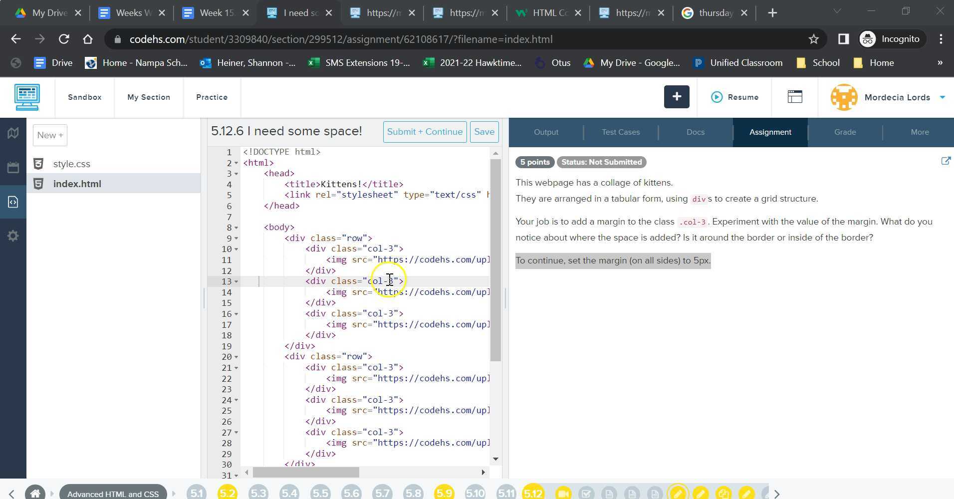 CodeHs 5.12.6 I need some space