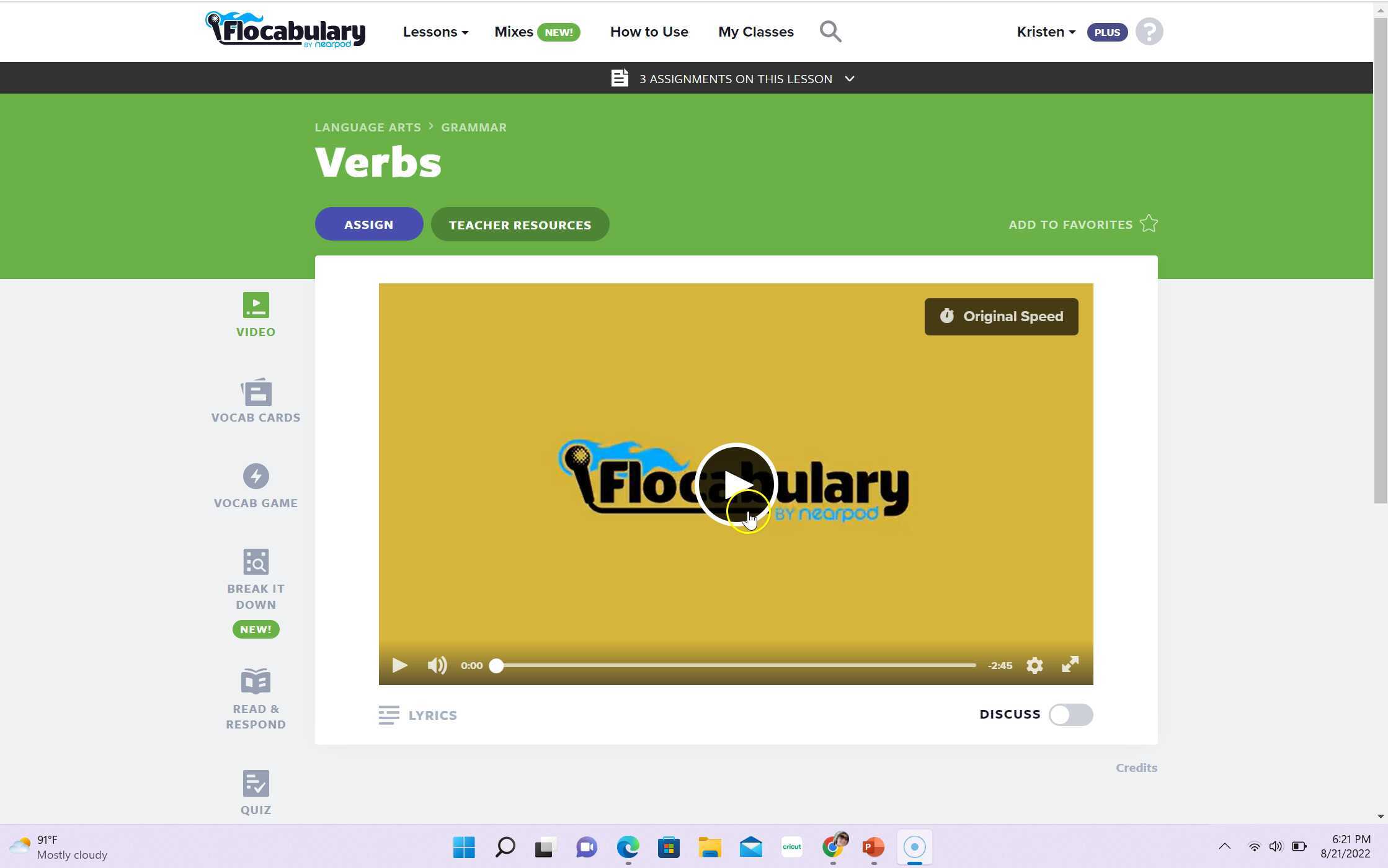 Verb Flocabulary
