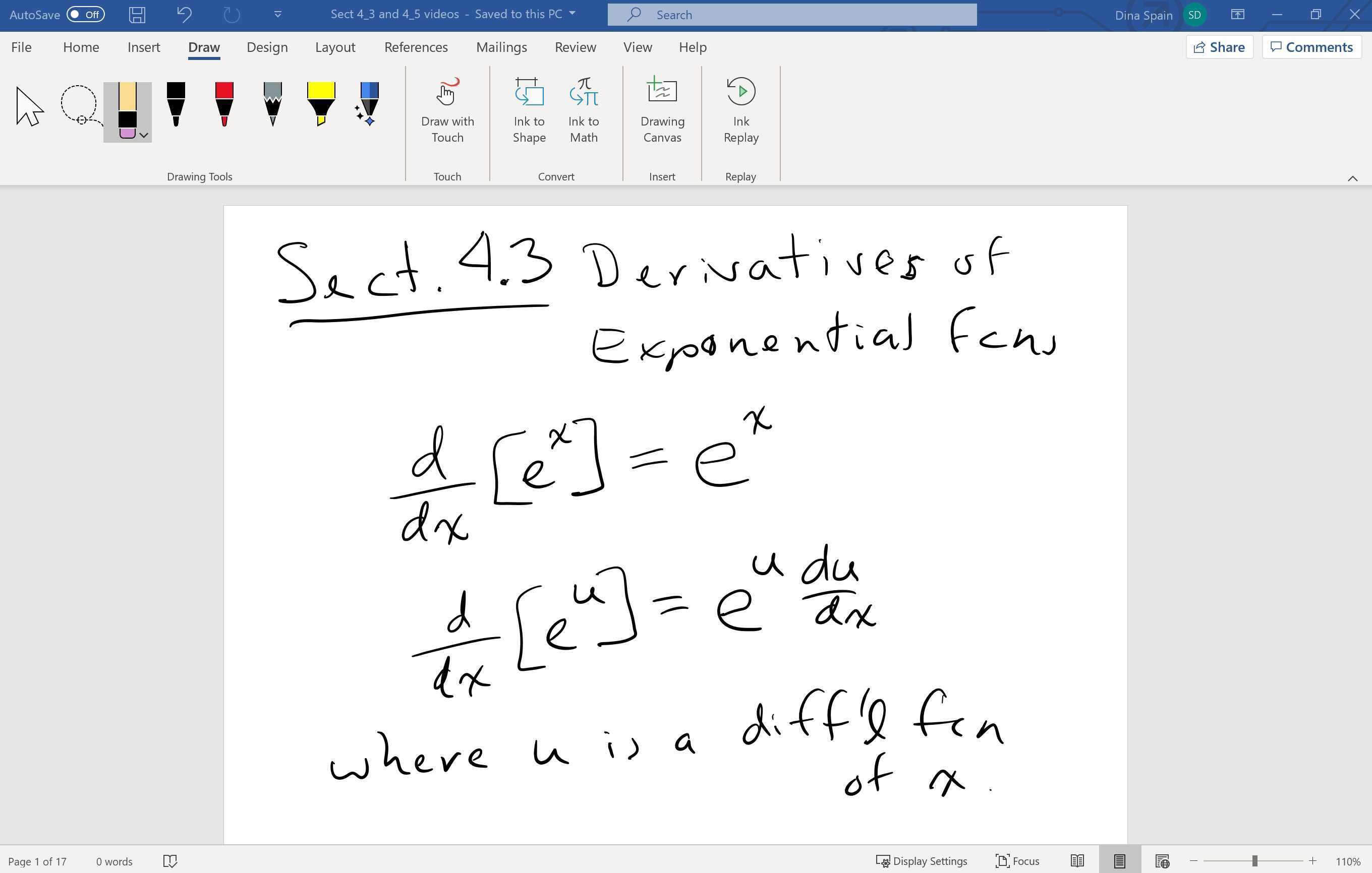 MAT 130 Sect. 4.3a Derivatives of Exponential Functions