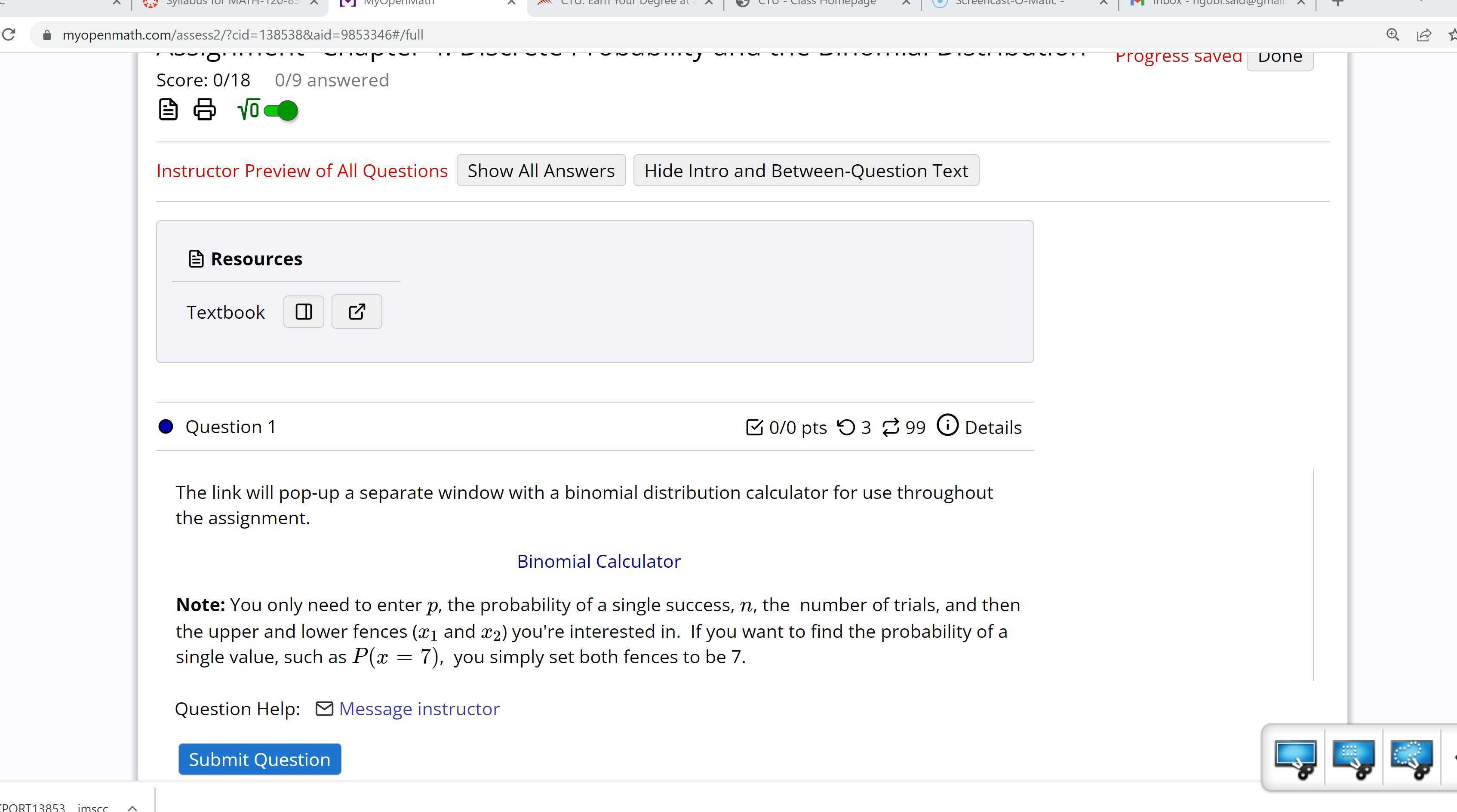 Using the Online Calculator to compute Binomial Probabilities