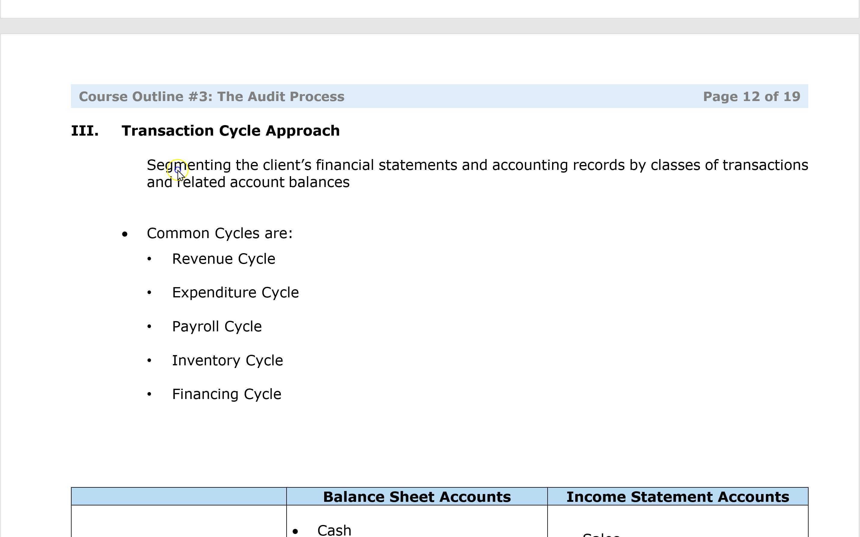 Transaction cycle approach