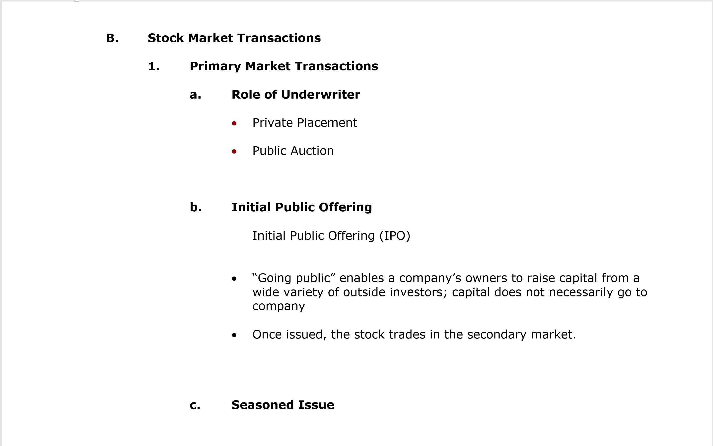 Primary Market Stock Transactions Primary Market Stock Transactions