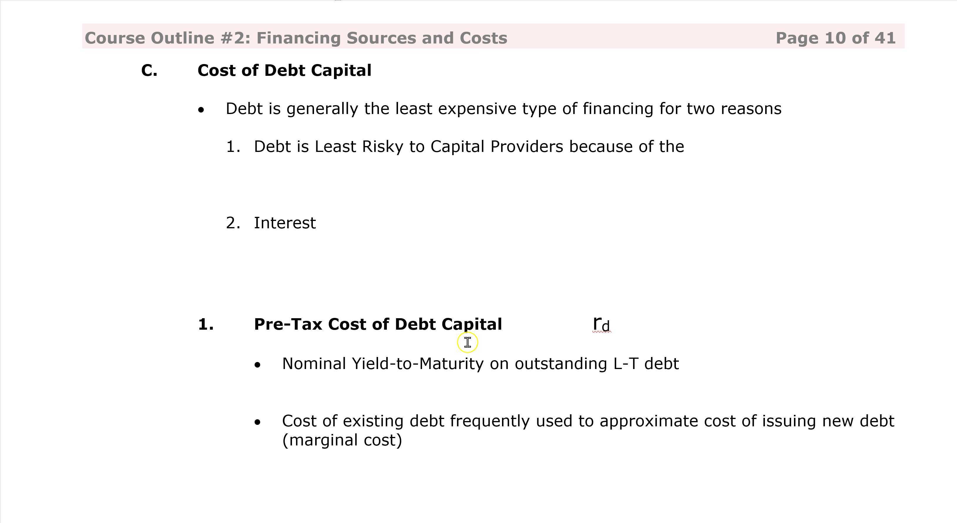 Pre Tax Cost Of Debt