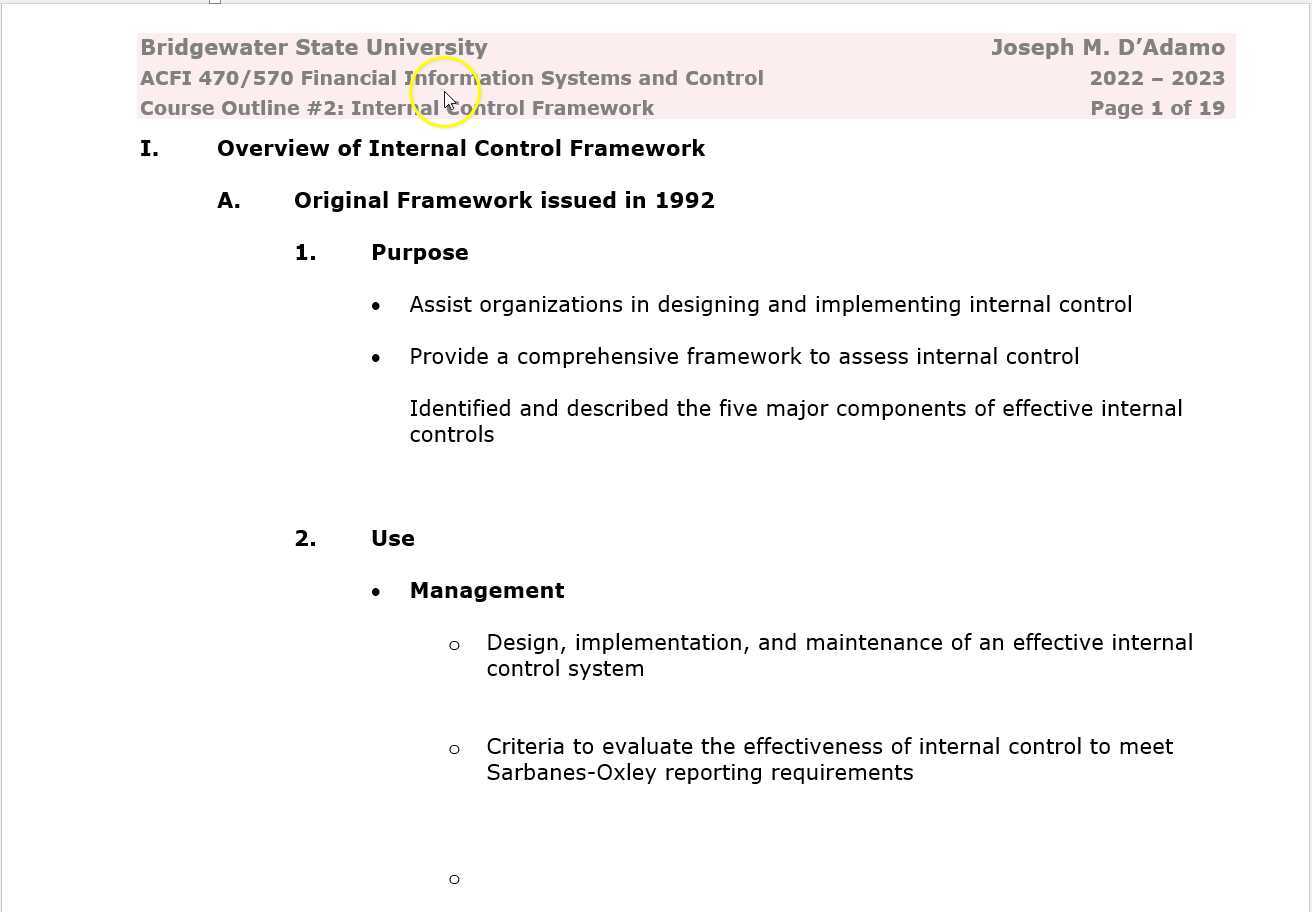 Internal Control Framework Introduction