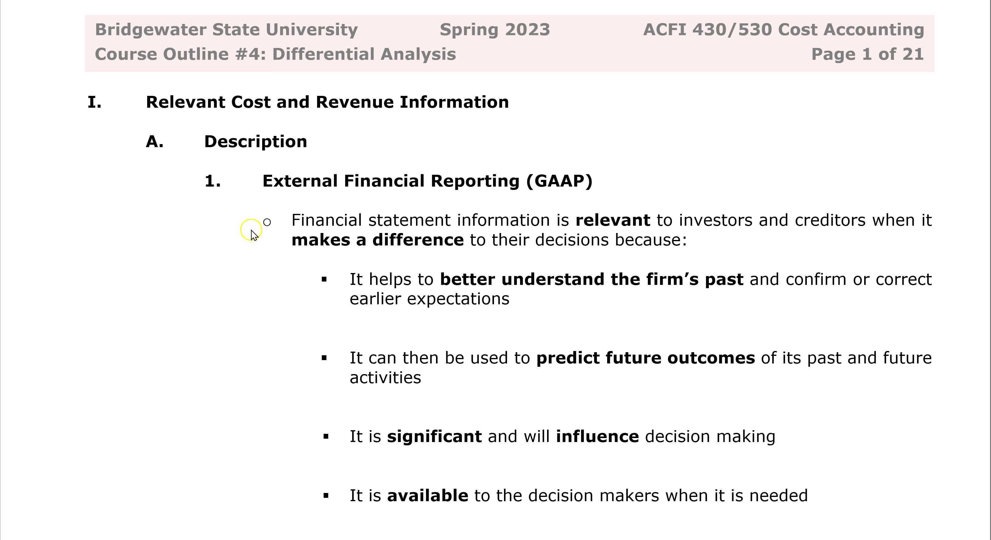 Relevant Information and Differential Analysis
