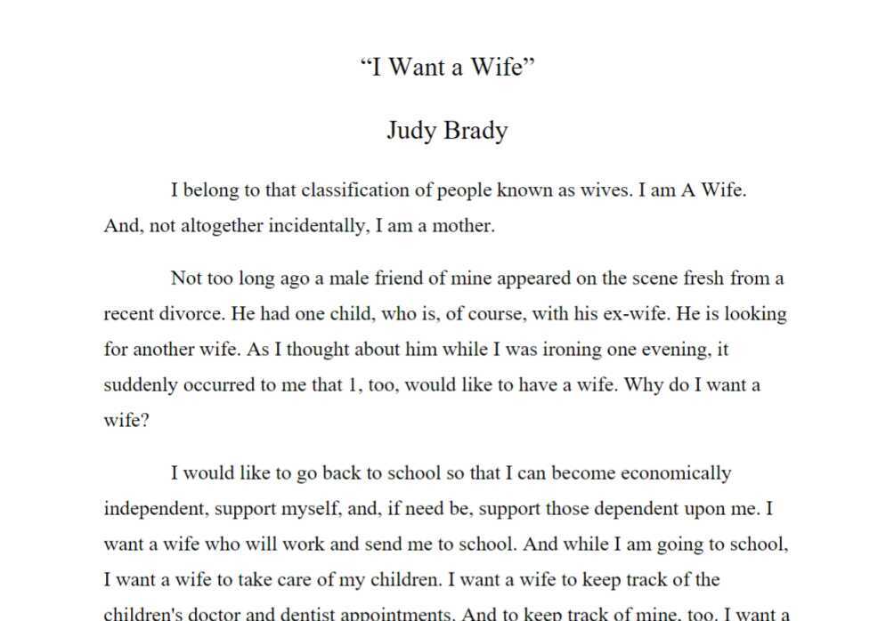i want a wife judy brady thesis