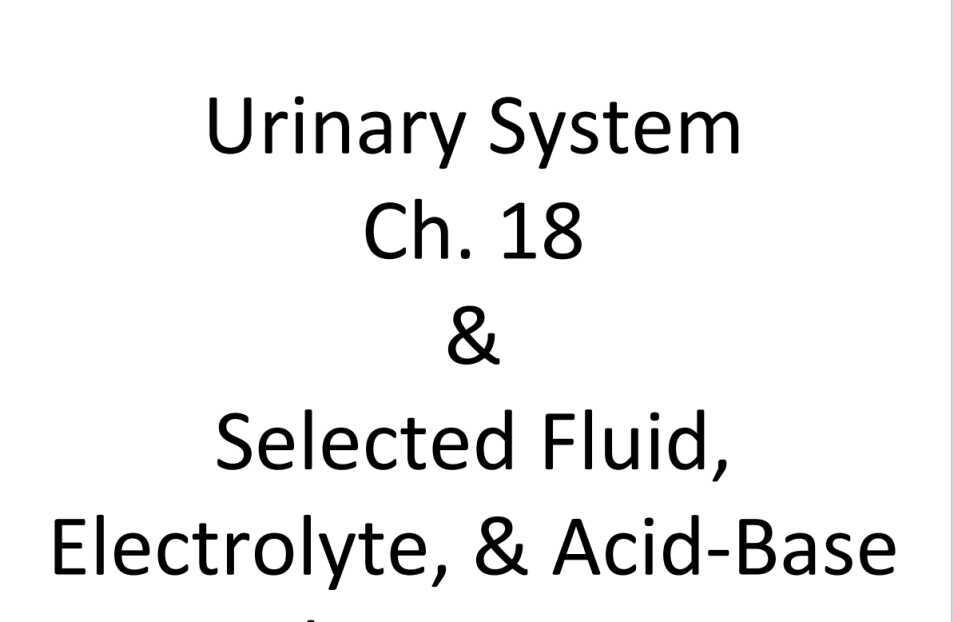 Biology 100 The Urinary System Recap & Selected Fluid, Electrolyte