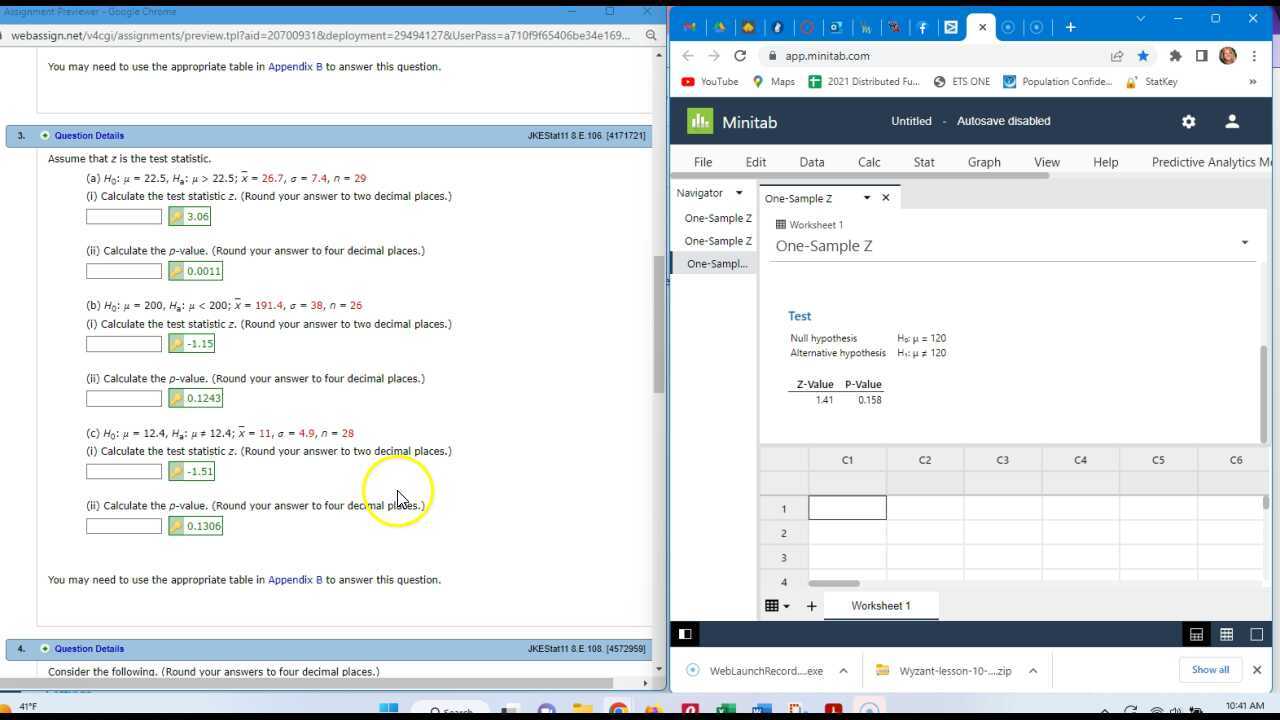 Calculating the Z Test Statistic and Pvalue using Minitab/Excel