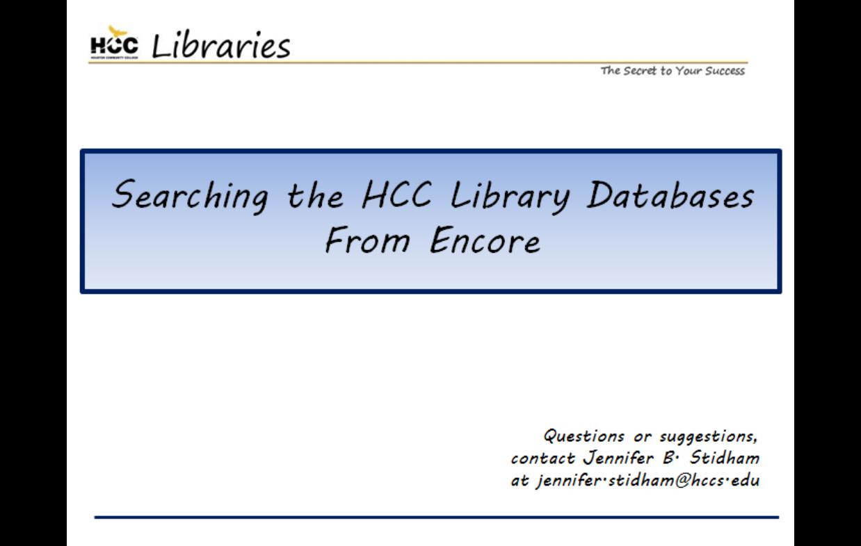 Searching the HCC Library Databases From Encore