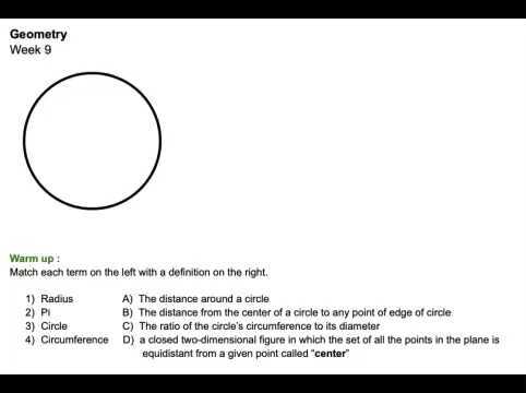 Geometry Semester 2 Week 9 Unit 7 Warm Up - Parts of a circle